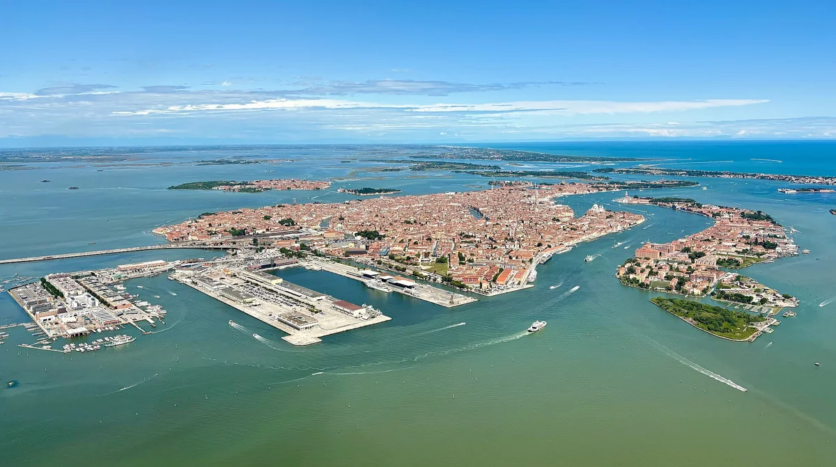 Aerial view of Venice and the surrounding lagoon